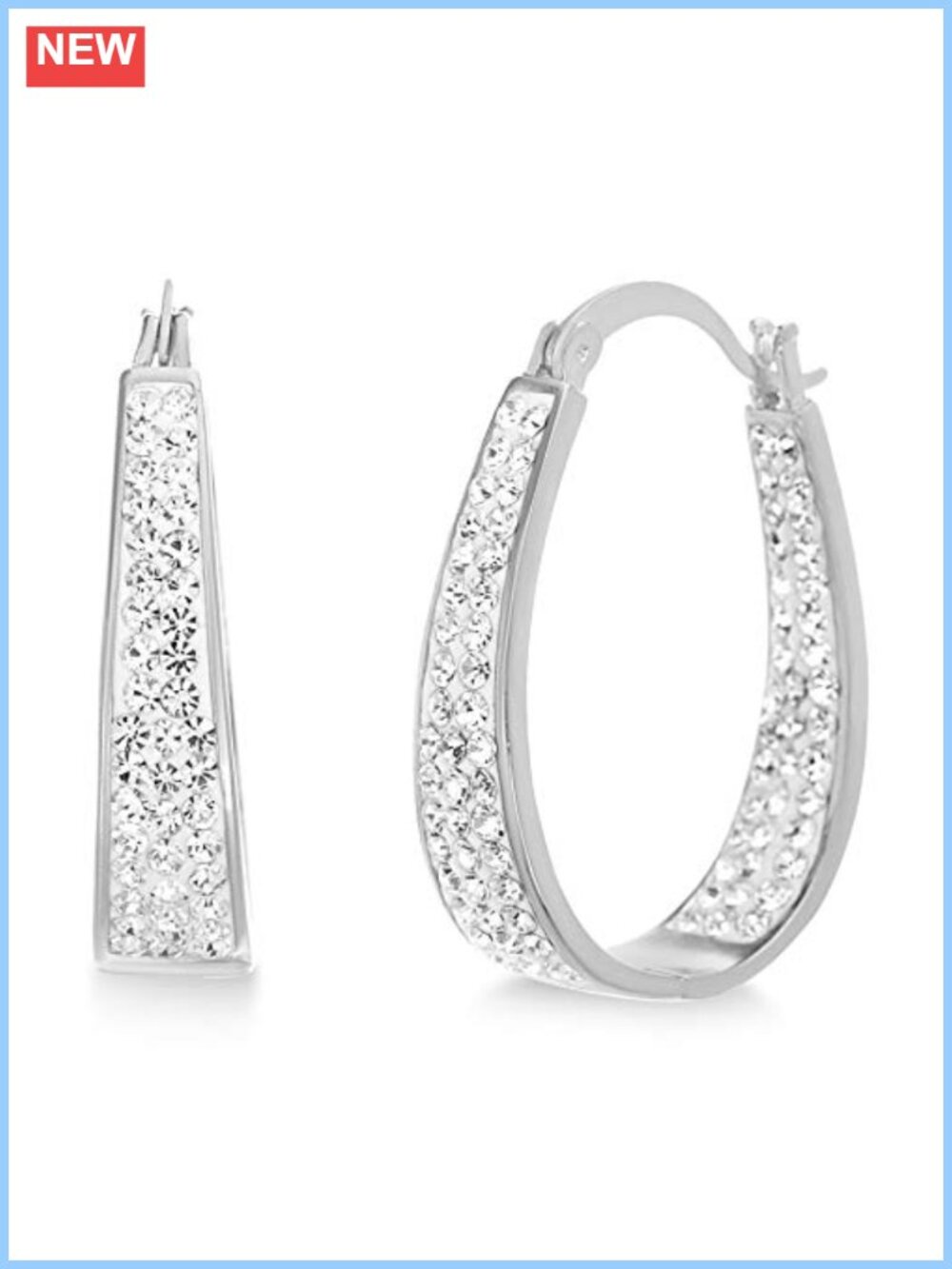 Oval Inside Outside Hoop Earrings Rhodium Plated Brass with Crystal for Women
